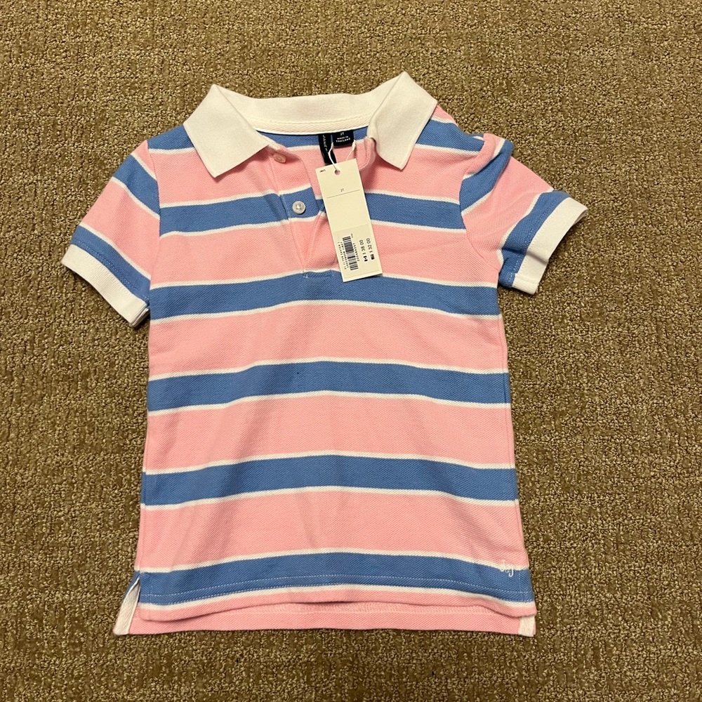 NWT Janie & Jack Striped Jersey Polo Light Blue & Pink Stripes